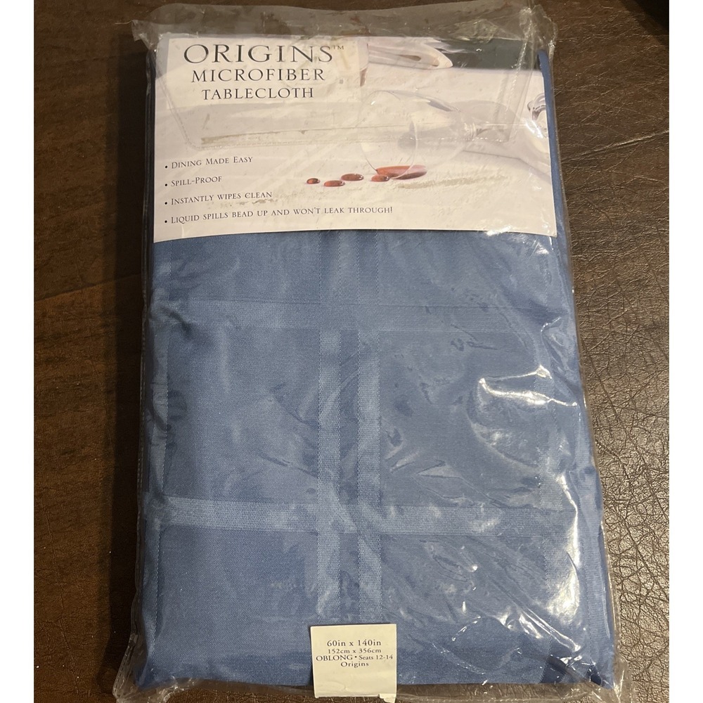 Origins Microfiber Tablecloth Blue Denim Spill Proof Cloth 60" x 140" Oblong